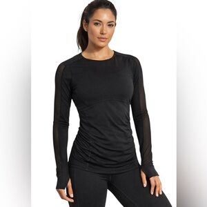 Athleta Women's Black Long Sleeve Active WorkoutTop, Sheer Knit Panel, Ruched M